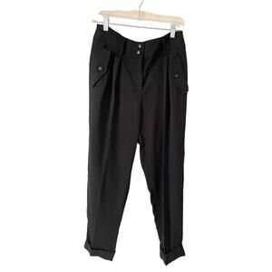 Karl Lagerfeld Paris High Rise Pleated Cuff Dress Pants Black Size 6 NEW